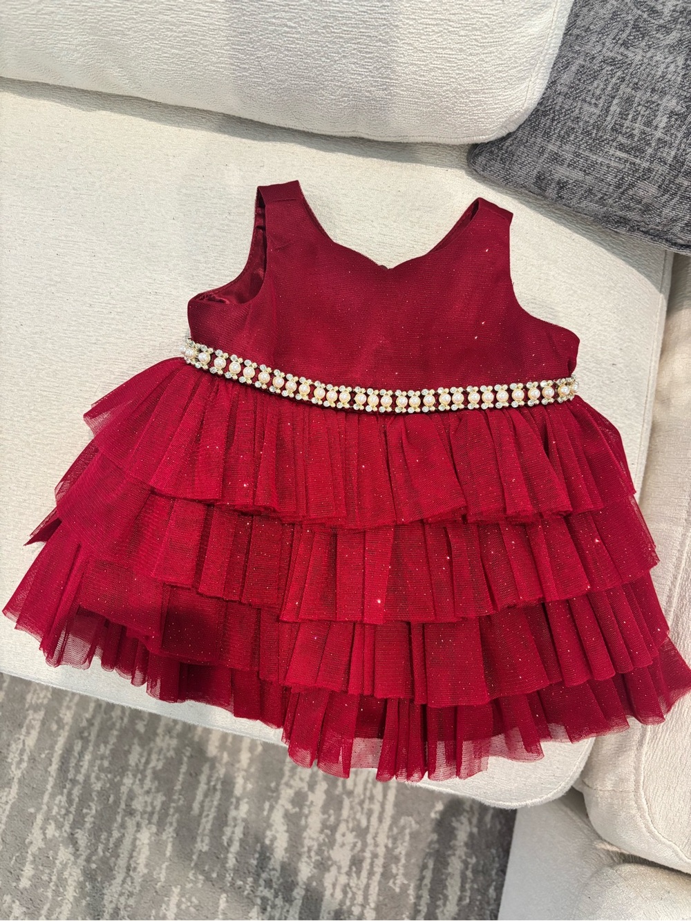Couture Princess Sparkle Ruffle Party Dress - Red